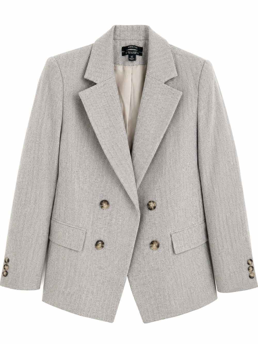 RW&CO Grey Herringbone Double-Breasted Blazer | Classic Tailored Jacket